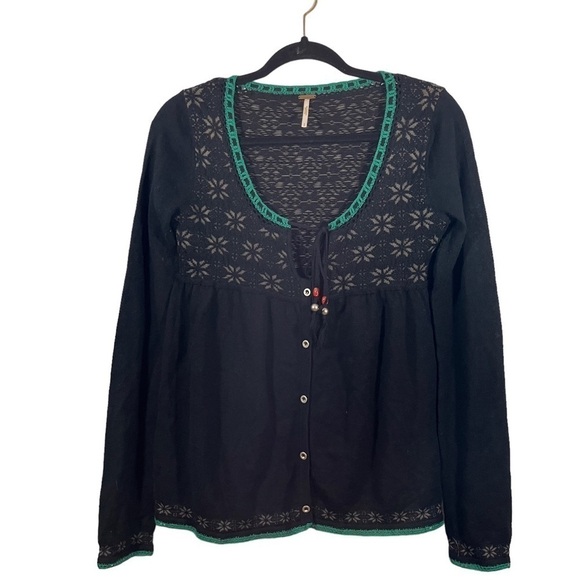 Free People Long Sleeve Cardigan with Crochet Details - Picture 1 of 15